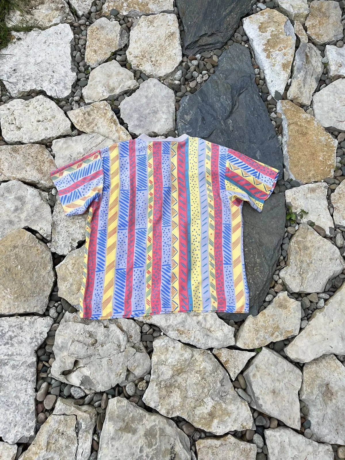 Vintage Short Sleeve T Shirts Vintage Ken Done design striped patterned all over print tee Multi