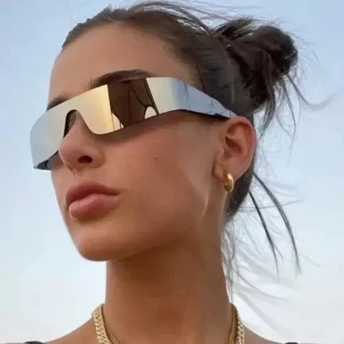 Electric Visual Glasses Electric Visual One Piece Flat Top Y2K Rimless Unisex Sunglasses Black Streetwear