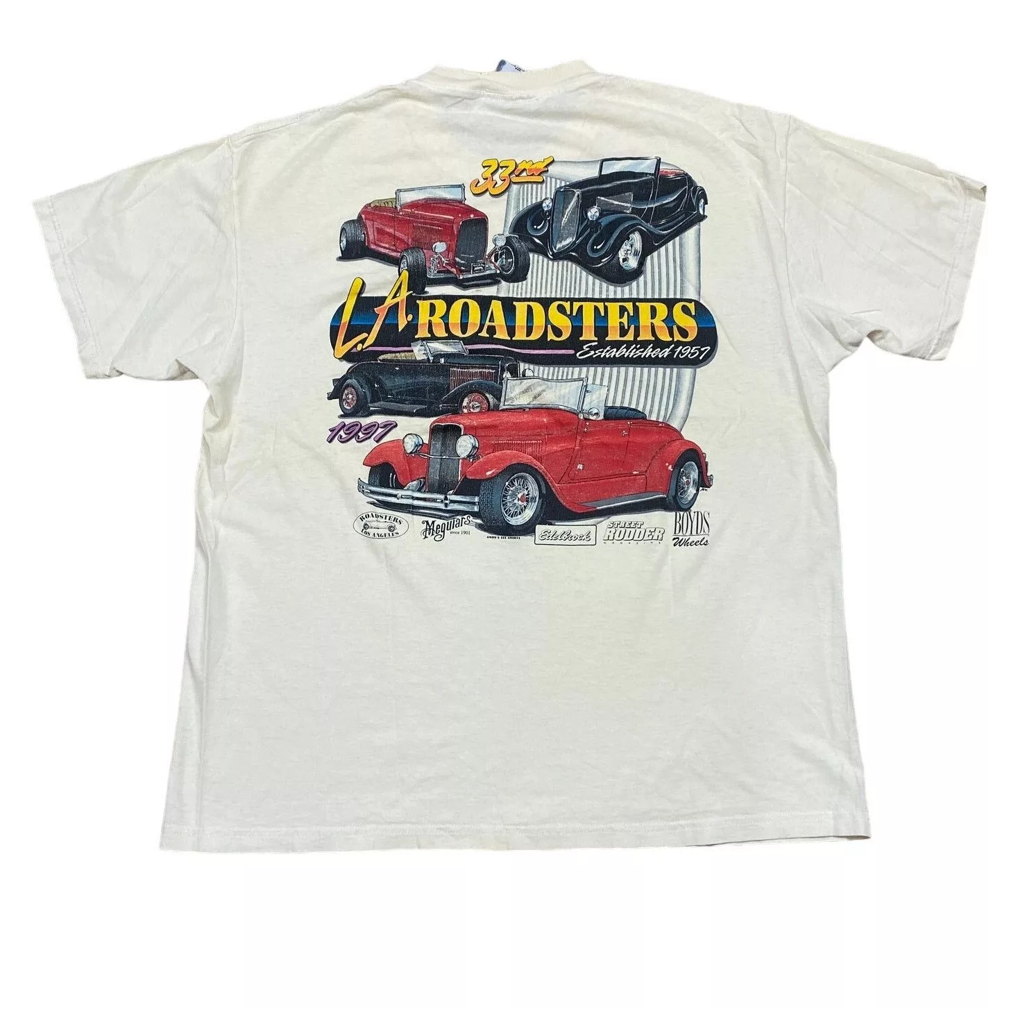 Lee Short Sleeve T Shirts Lee × Vintage Vintage 90s LA Roadsters Father's Day Car Show Shirt Men's L White
