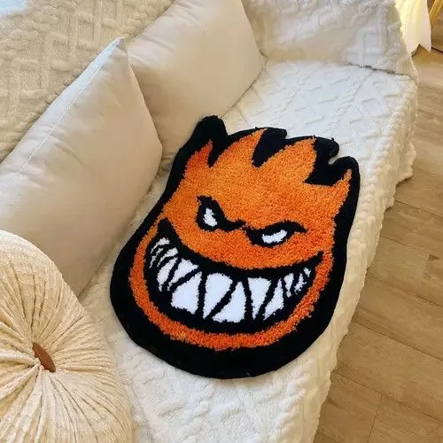 Handmade Miscellaneous 3D Handmade Smile Fire Face Soft Rug Orange