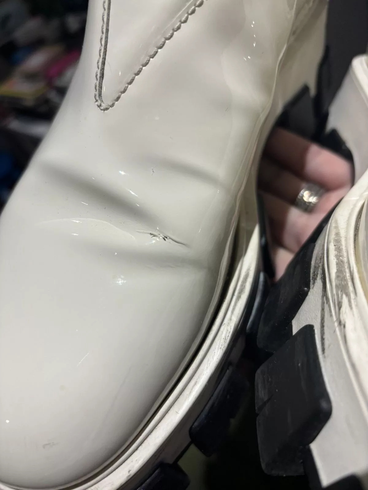 Prada Boots Prada Platform Patent Leather Chelsea Boots White