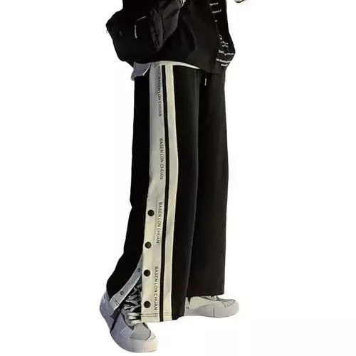 Jean Sweatpants Loose Side Split Buttons Black Avant-Garde