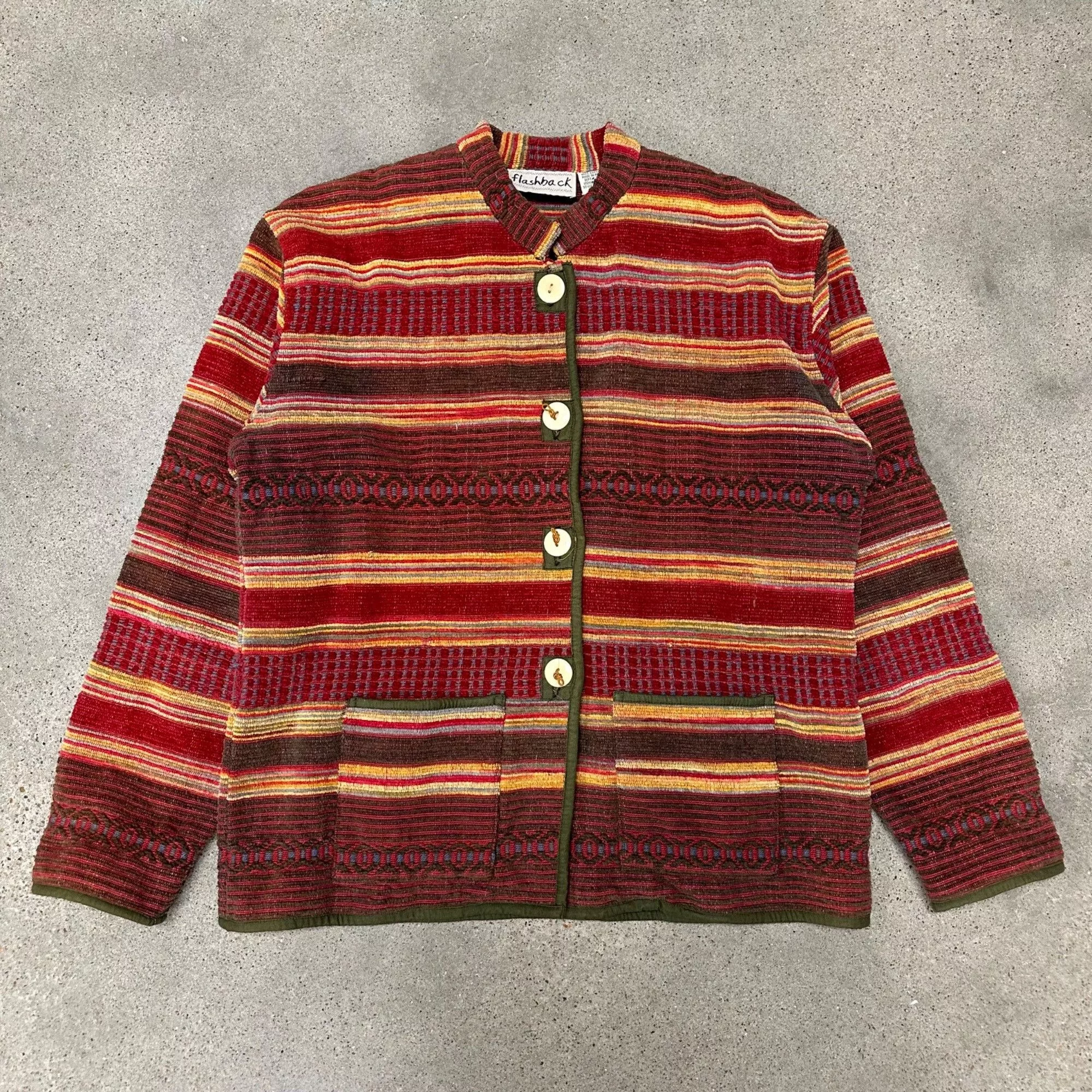 Vintage Light Jackets Vintage Flashback Unique Patterned Button Up Jacket Multi