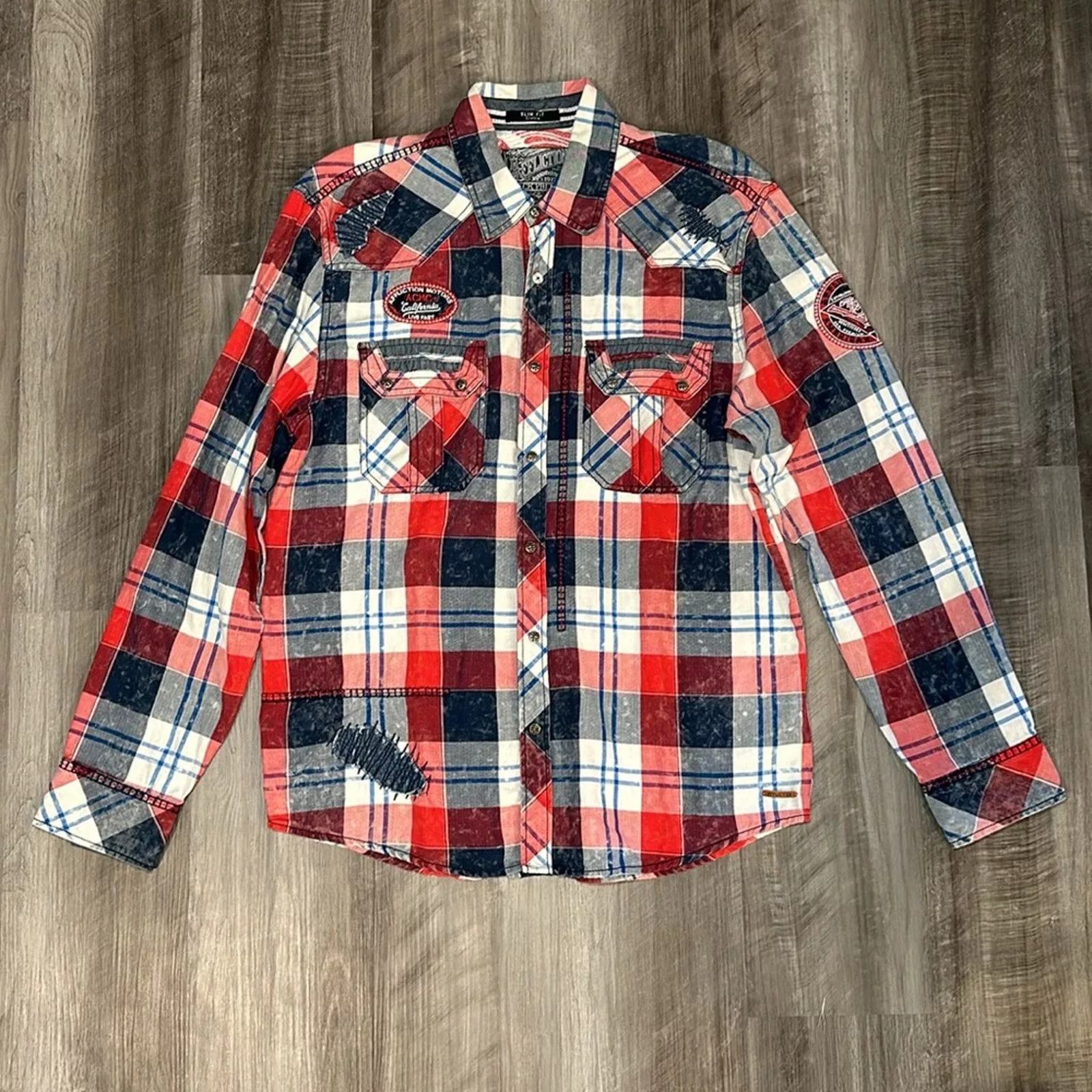 Affliction Shirts Button Ups Affliction Black Premium Limited Edition Slim Snap Button XL Red