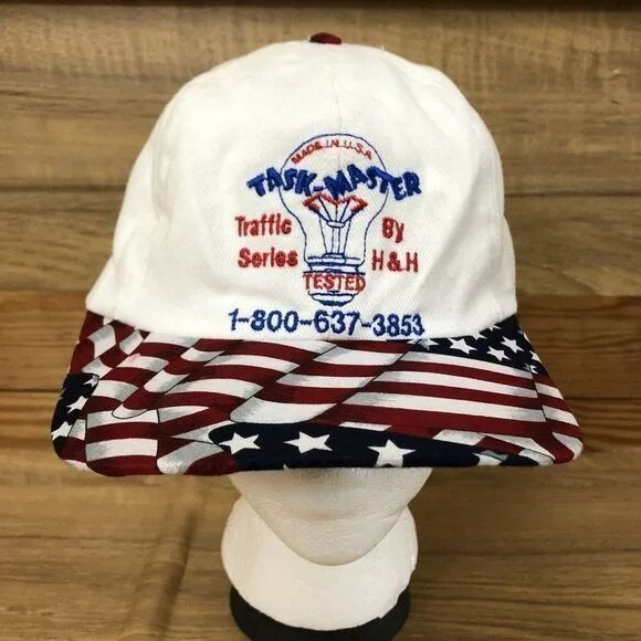 Other Hats Other VTG Task Master Baseball Cap Hat White Patriotic Light Bulb Blue Vintage