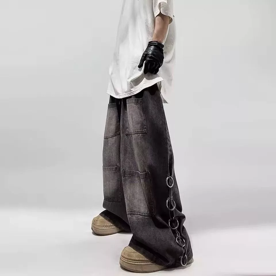 Jean Denim Oversized Pocket Retro Baggy Jeans Gray