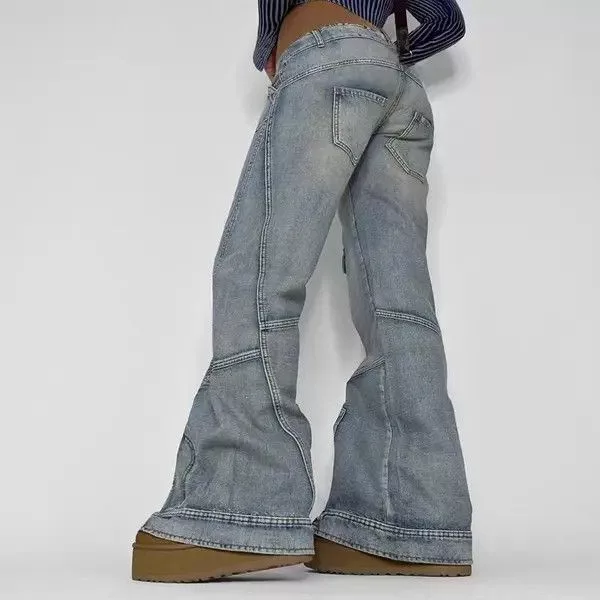 Jean Jeans Retro washed distressed irregular pocket cargo jeans Blue Avant-Garde