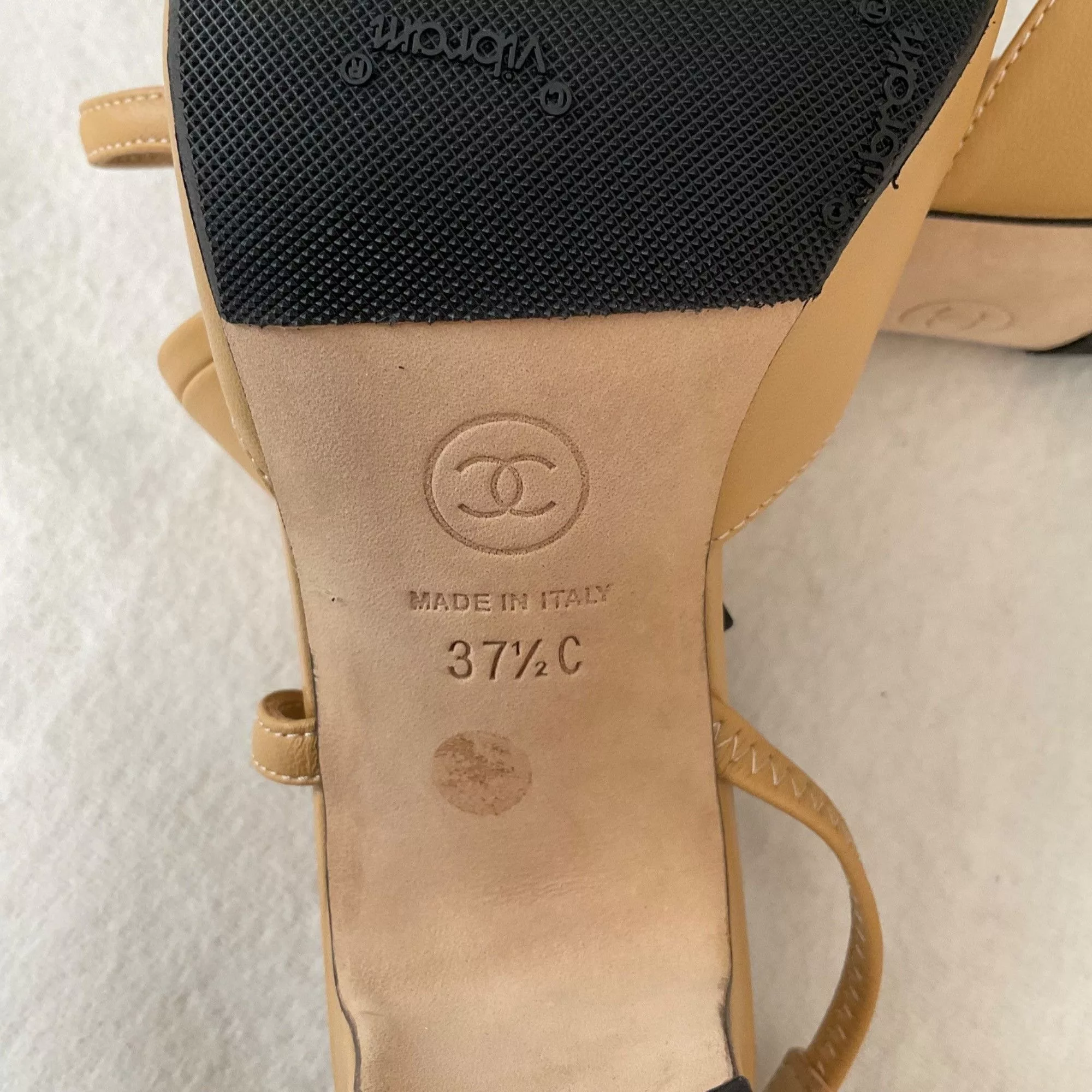 Chanel Heels CHANEL Interlocking TWO tone beige Leather Slingback Pumps h Multi