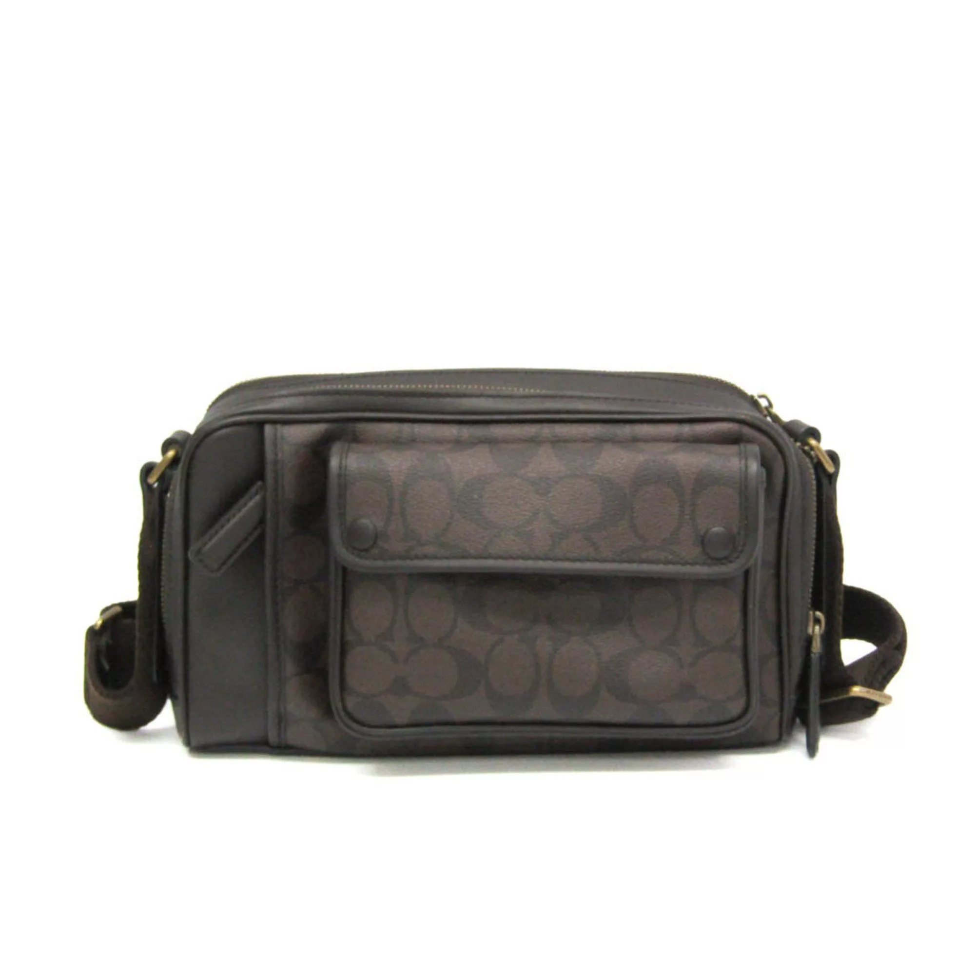 Coach Other Coach Signature 70865 Women,Men Leather,Coated Canvas Shoulder Bag Dark Brown