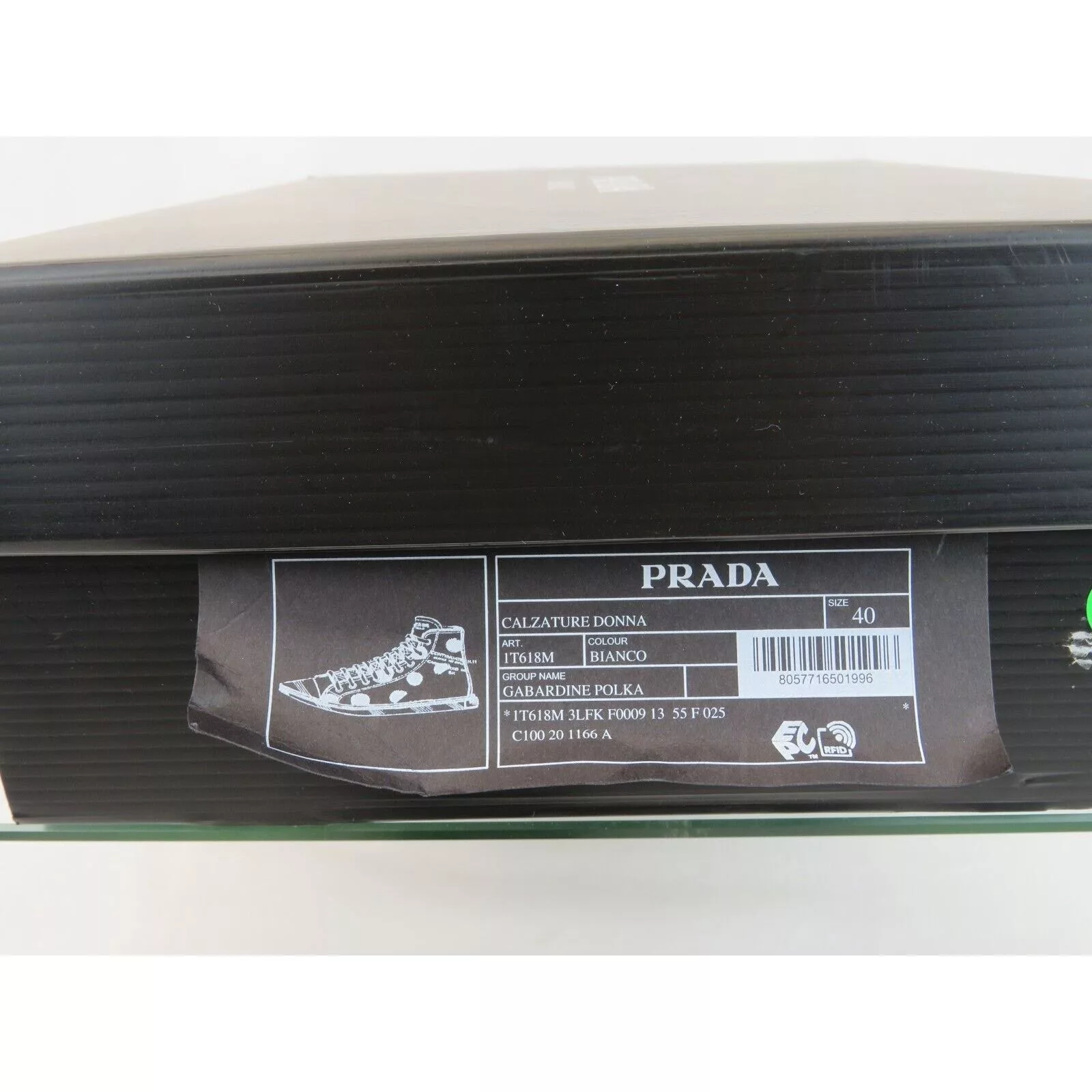 Prada Low Top Sneakers Prada 1T618M WHITE BLACK POLKA CANVAS LOGO POINTY CAP SNEAKERS 40