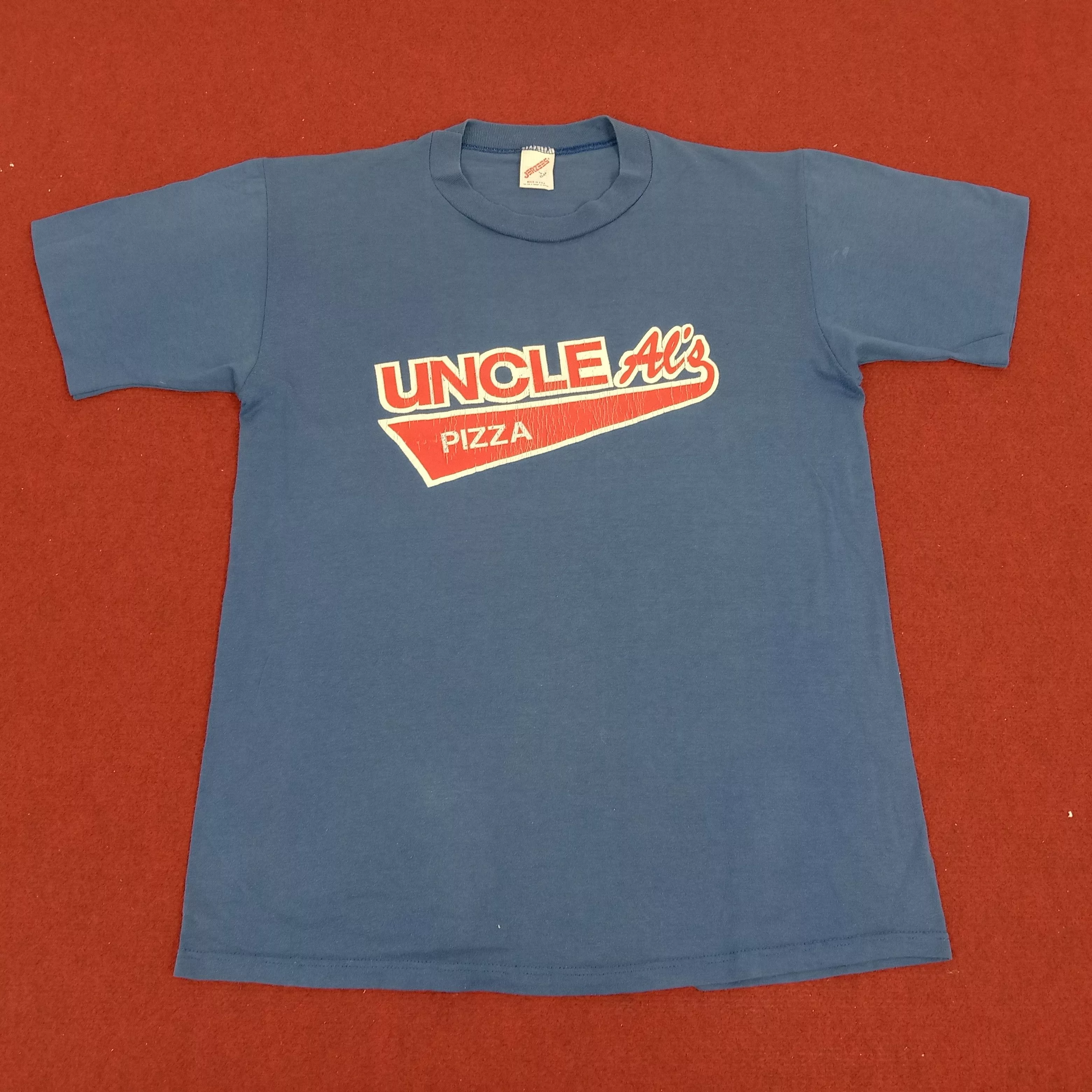 Jerzees Short Sleeve T Shirts Jerzees × Vintage Uncle Al's Pizza Center Logo Design Vintage Tshirt Blue