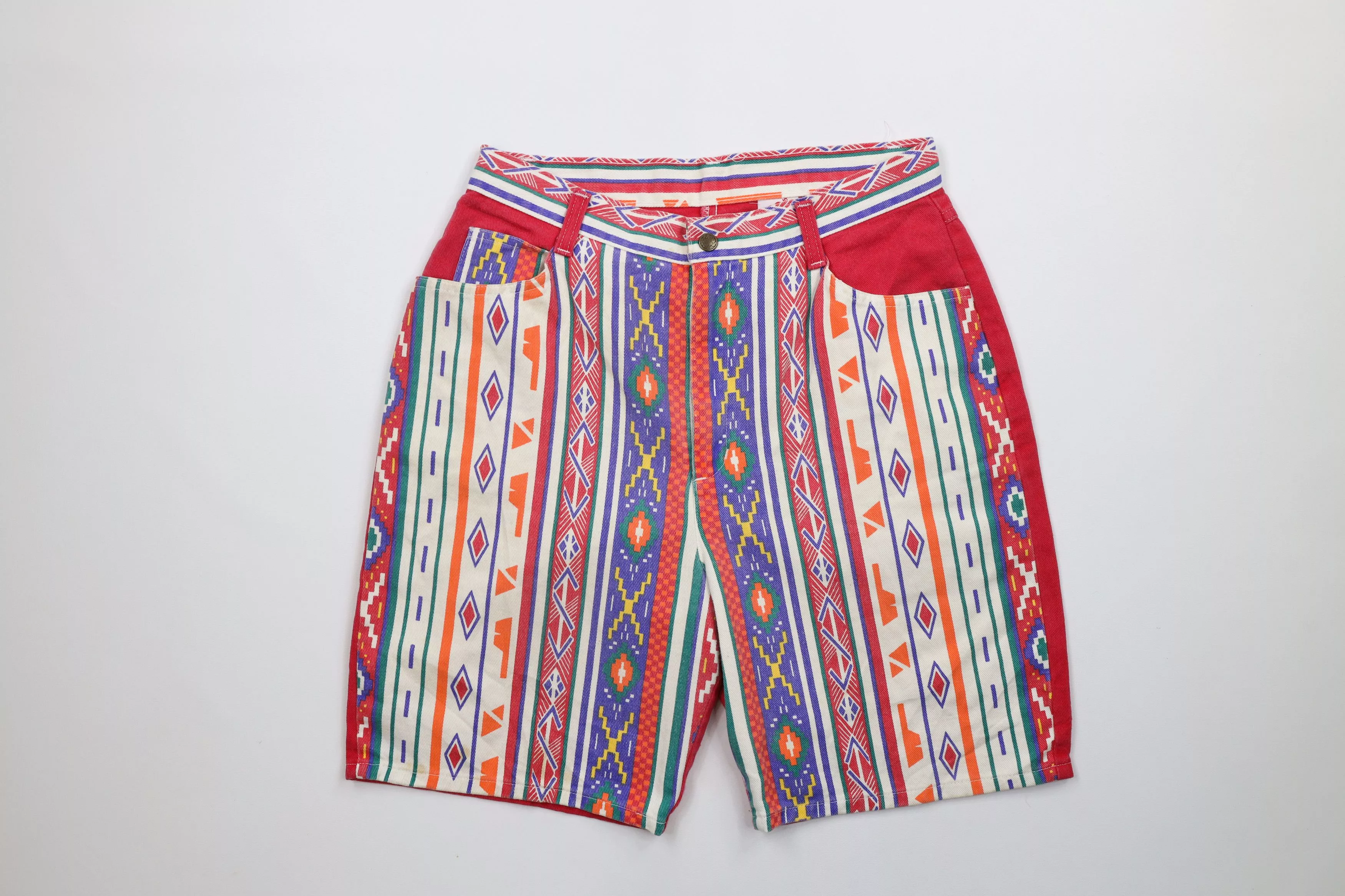 Vintage Shorts Vintage 90s Streetwear Southwestern Fiesta Denim Shorts USA Multi