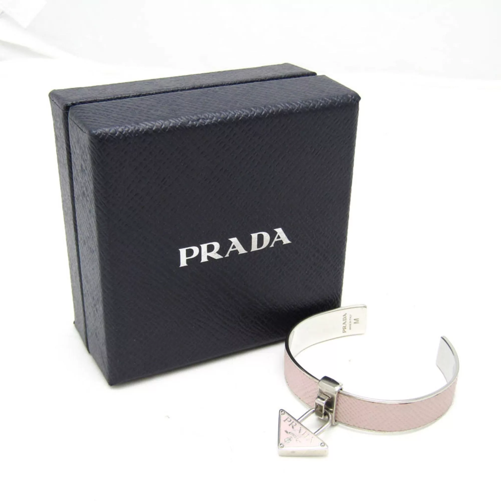 Prada Bracelets Prada 1IB375 Leather,Metal No Stone Bangle Light Pink,Silver