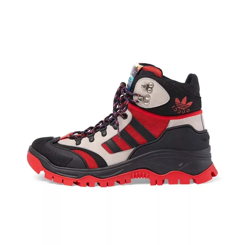 Gucci Boots Gucci x Adidas Lace-Up Technical Canvas Black / Red High Top Sneakers