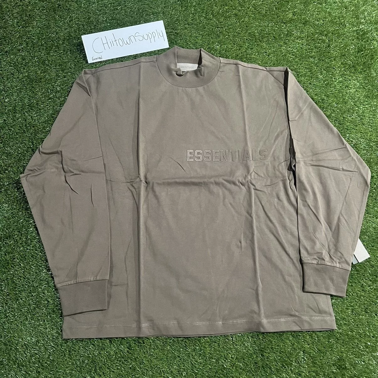 Essentials Long Sleeve T Shirts Fear Of God Essentials Wood Longsleeve Tee Size XXS Brown