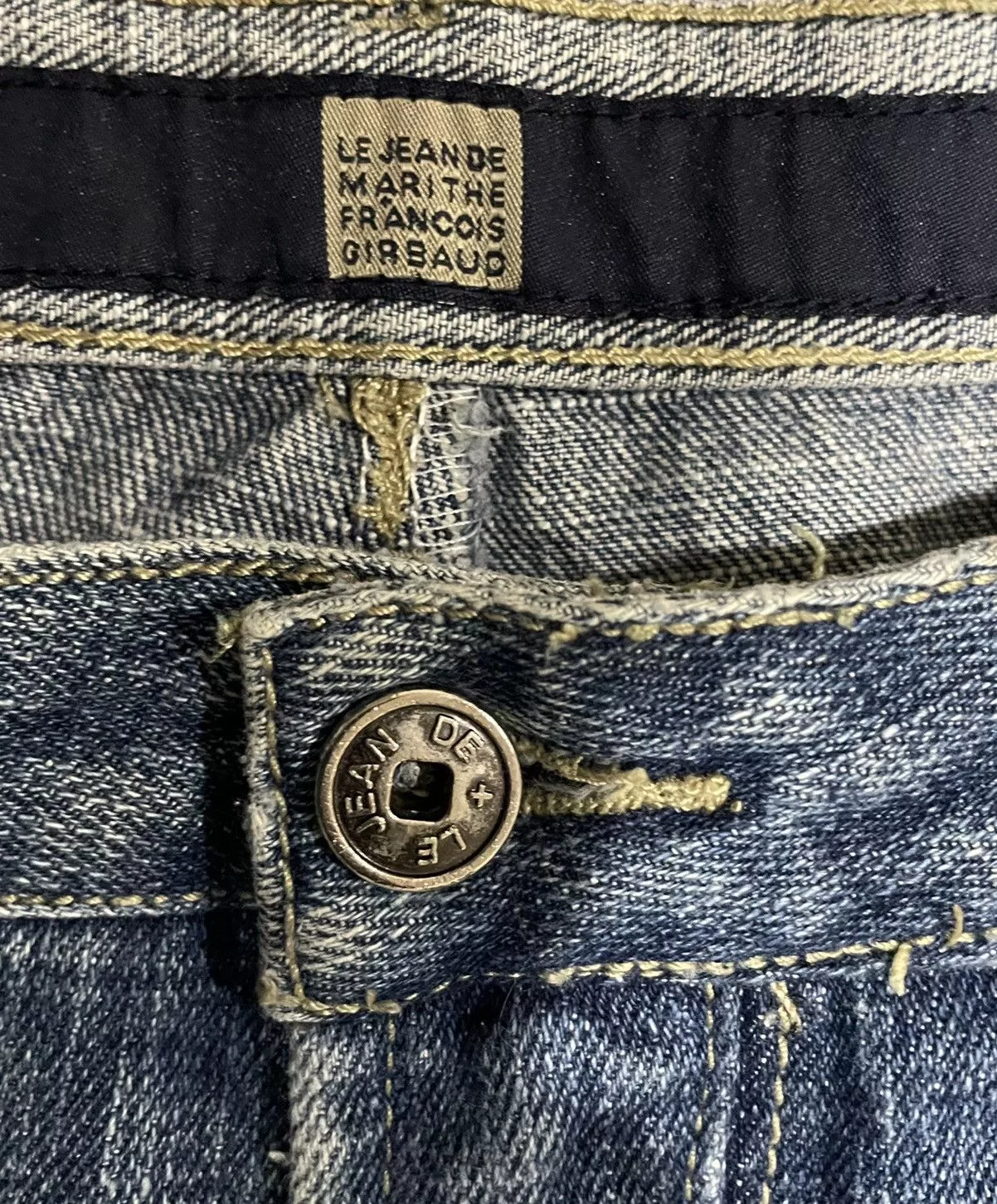 Marithe + Francois Girbaud Shorts Marithe + Francois Girbaud MFG Denim Shirt Embroidery Square Iconic Logo Pocket Blue