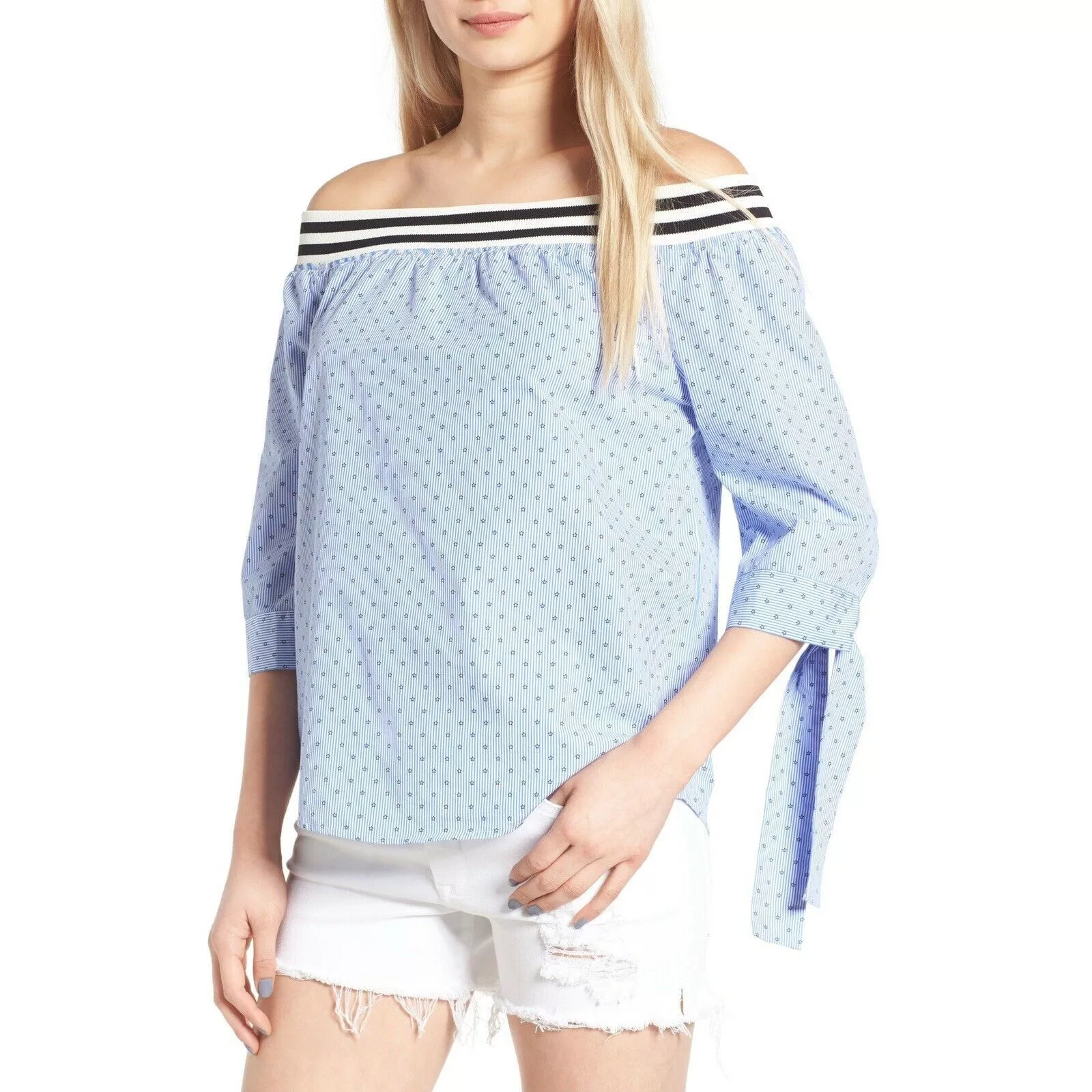 BLANKNYC Blouses BLANKNYC Stars Blue Off The Shoulder Top - Size Large