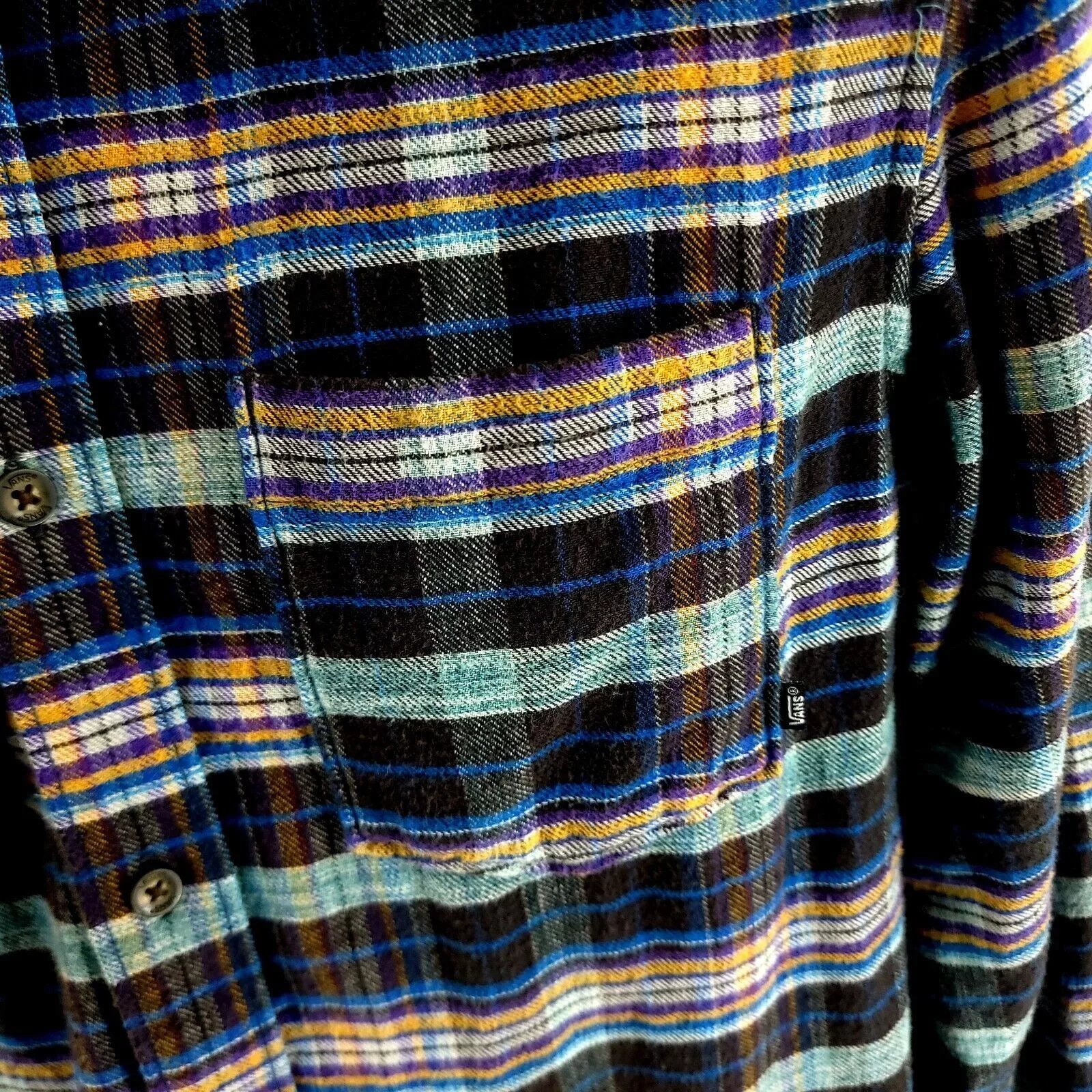 Vans Shirts Button Ups Vans Black Multi-Collared Plaid Flannel Small Collared Dress Blue