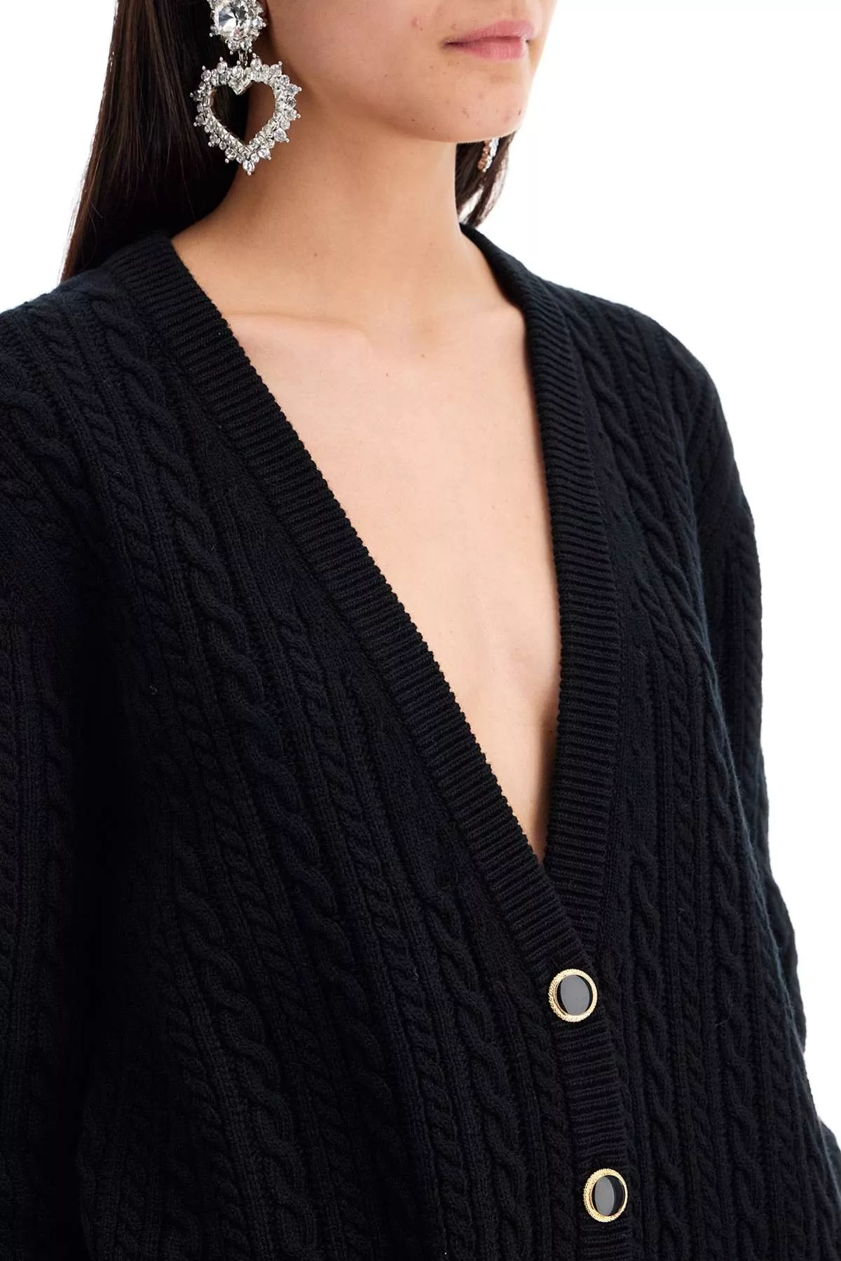 Alessandra Rich Sweaters ALESSANDRA RICH Oversized Wool Cardigan Black