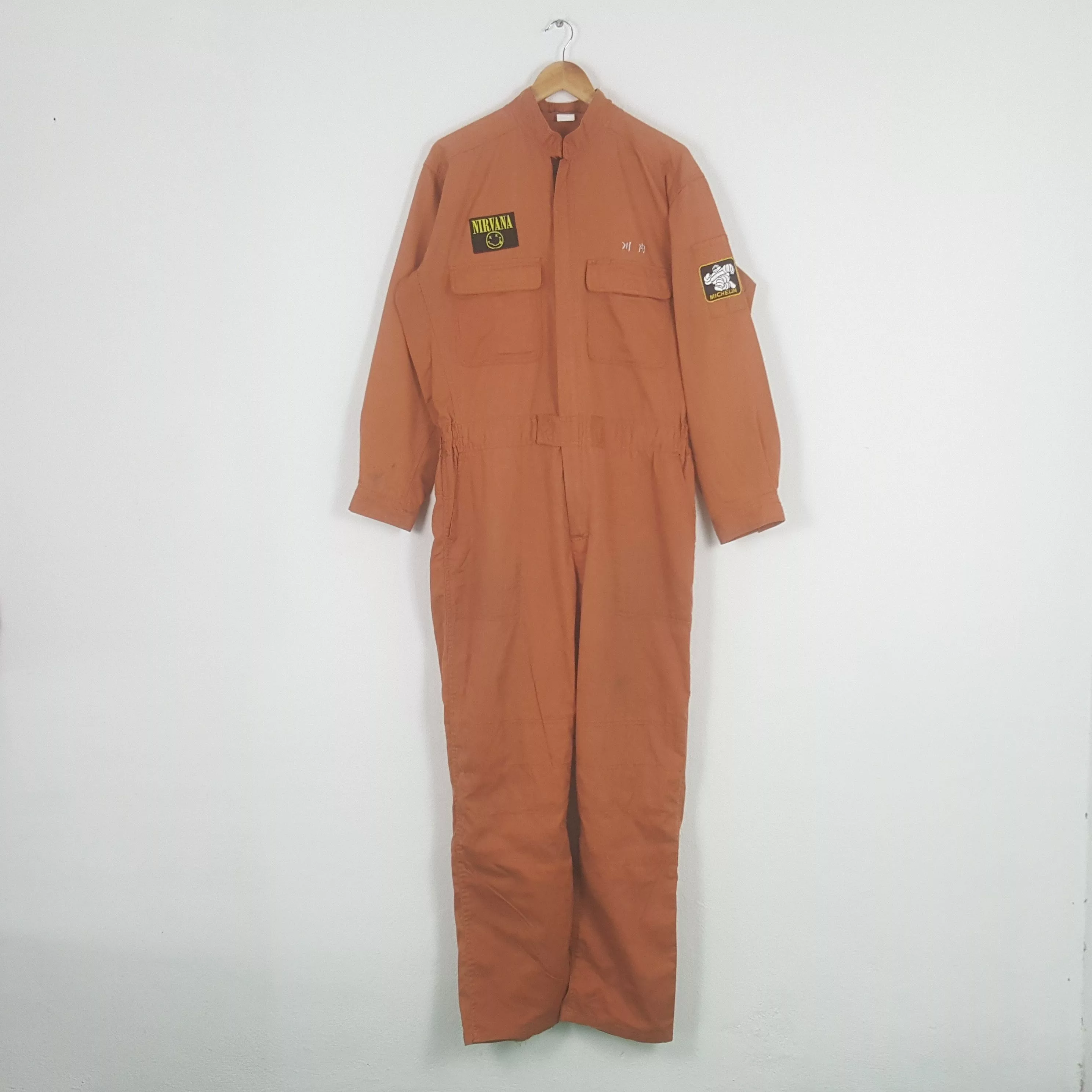 Nirvana Light Jackets Nirvana × Vintage Vintage Nirvana x Michelin Patches Work Coverall Jacket Orange Workwear