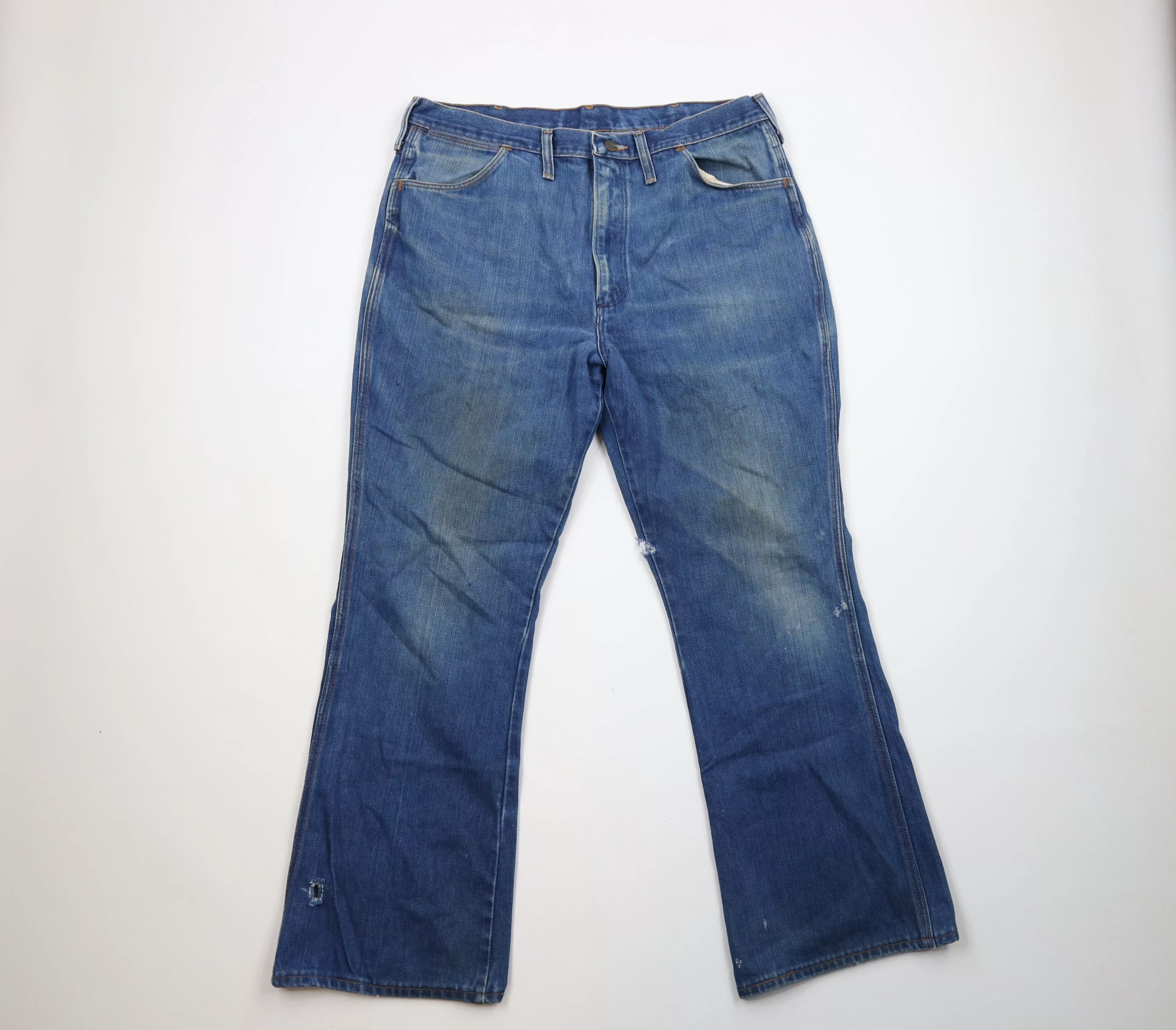 Vintage Denim Vintage × Wrangler Vintage 70s Wrangler Wide Leg Bell Bottoms Denim Jeans USA Blue