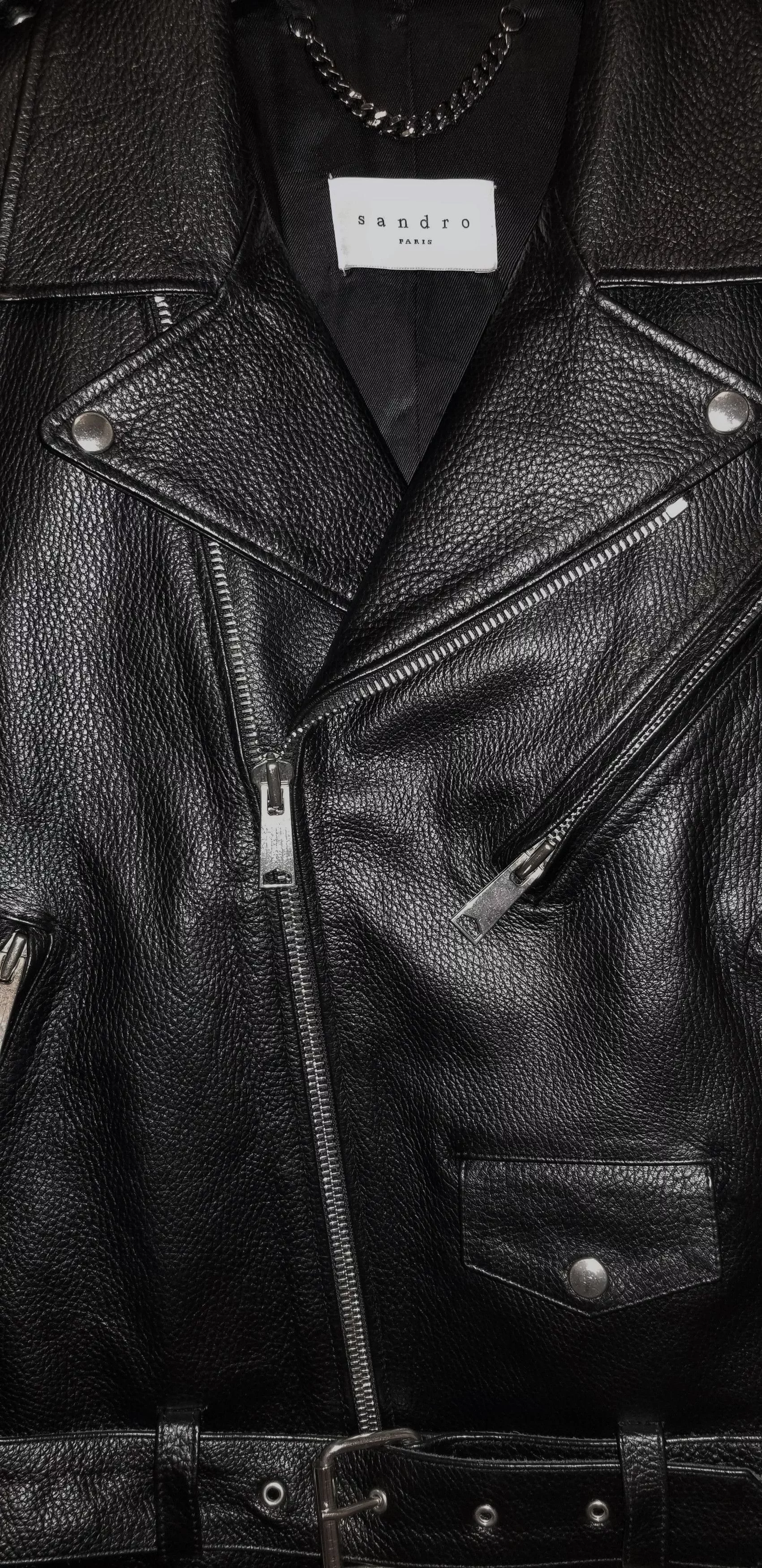 Sandro Leather Jackets Sandro Calf Leather Biker Jacket Black
