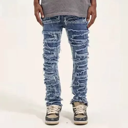 Jean Denim Hole Ripped Distressed Jeans Blue Avant-Garde