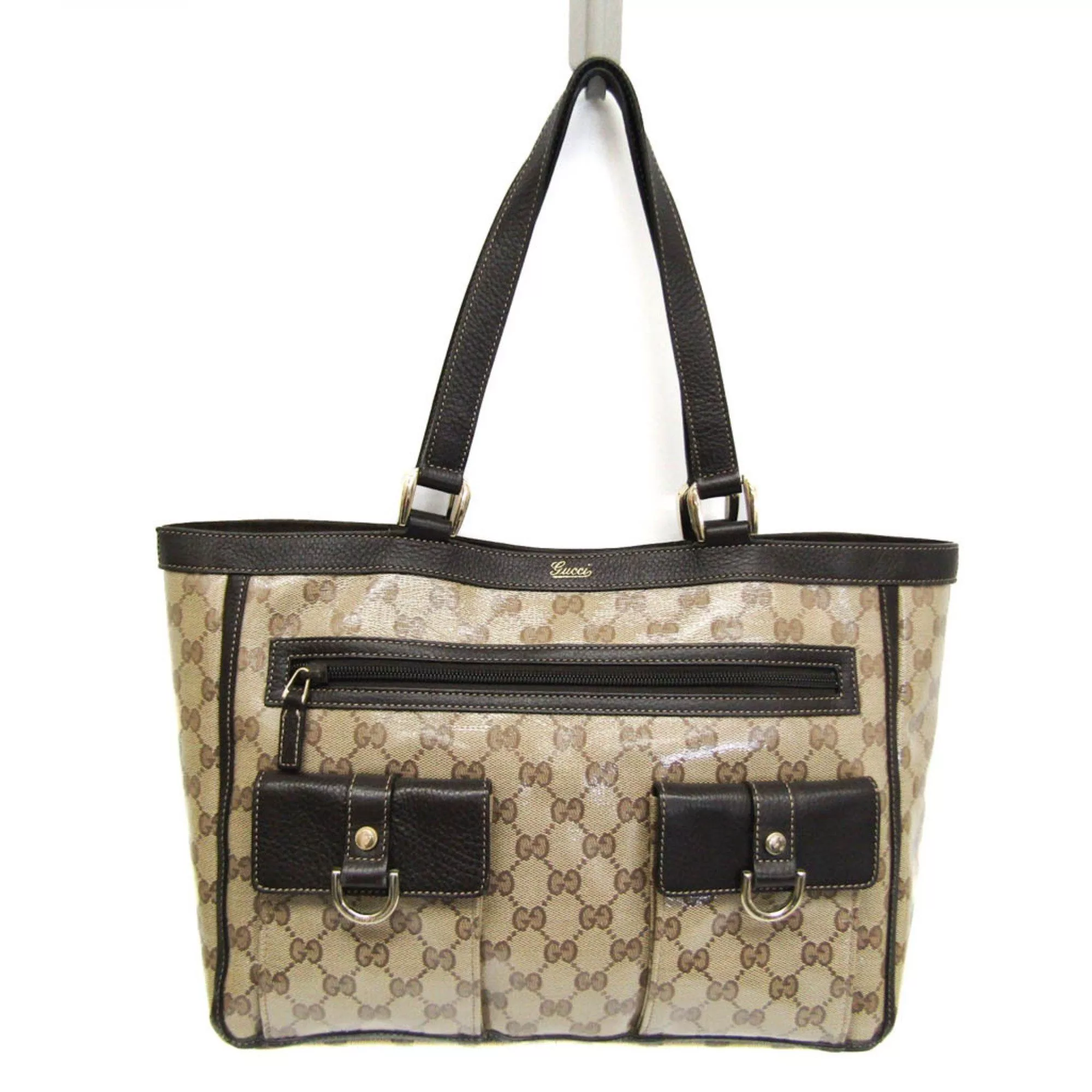 Gucci Other Gucci GG Crystal 268639 Women's Leather,PVC Tote Bag Beige,Dark Brown