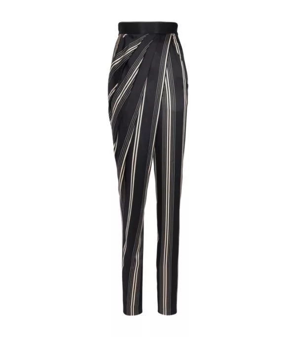 Balmain Pants Balmain o1w1db10624 Asymmetric Draped Silk Satin Pants in Black
