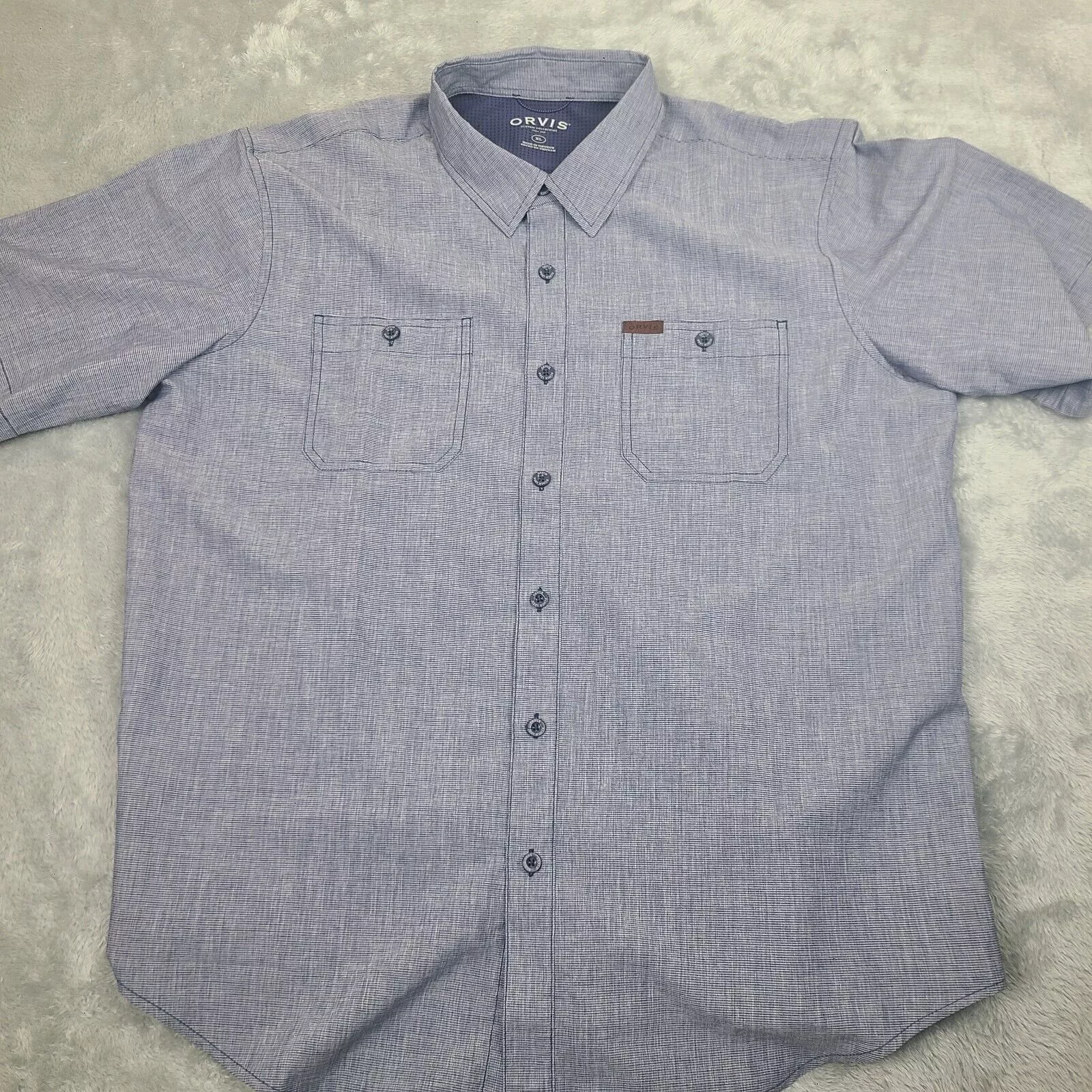 Orvis Shirts Button Ups Orvis 100% Polyester Short Sleeve Button Down Shirt Men's Si Blue
