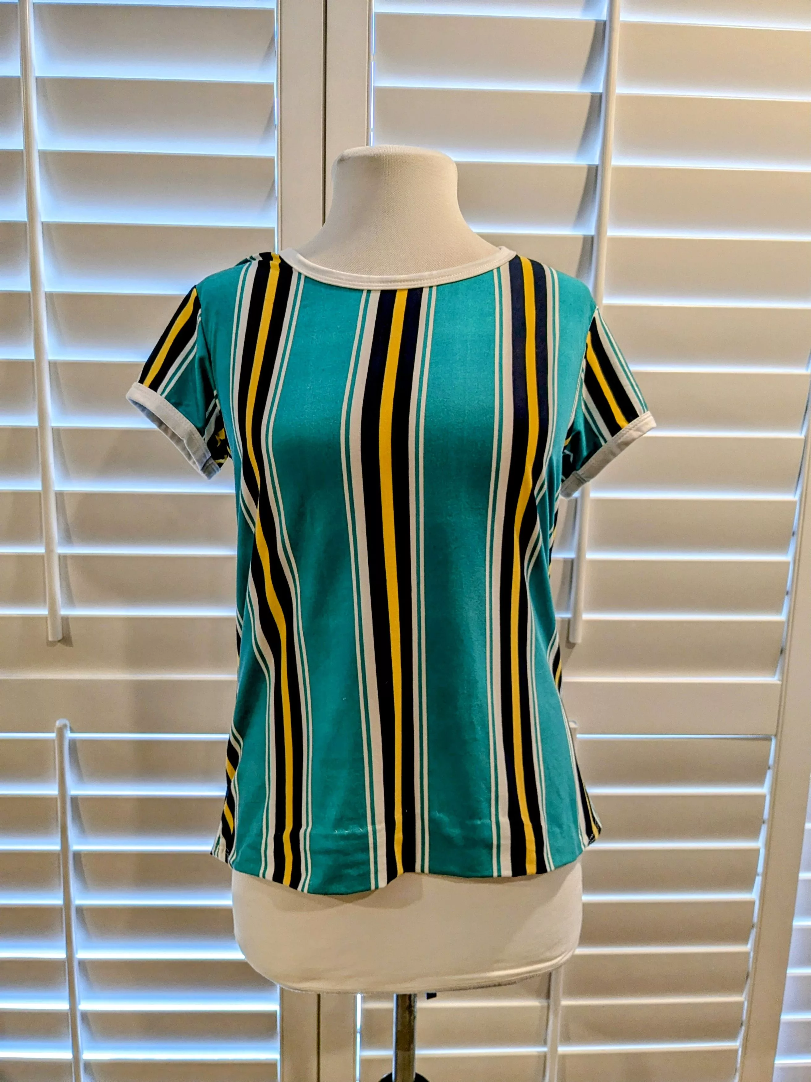Designer Short Sleeve T Shirts Designer Marci Womens Juniors Green Blue White Yellow Striped Shirt Multi