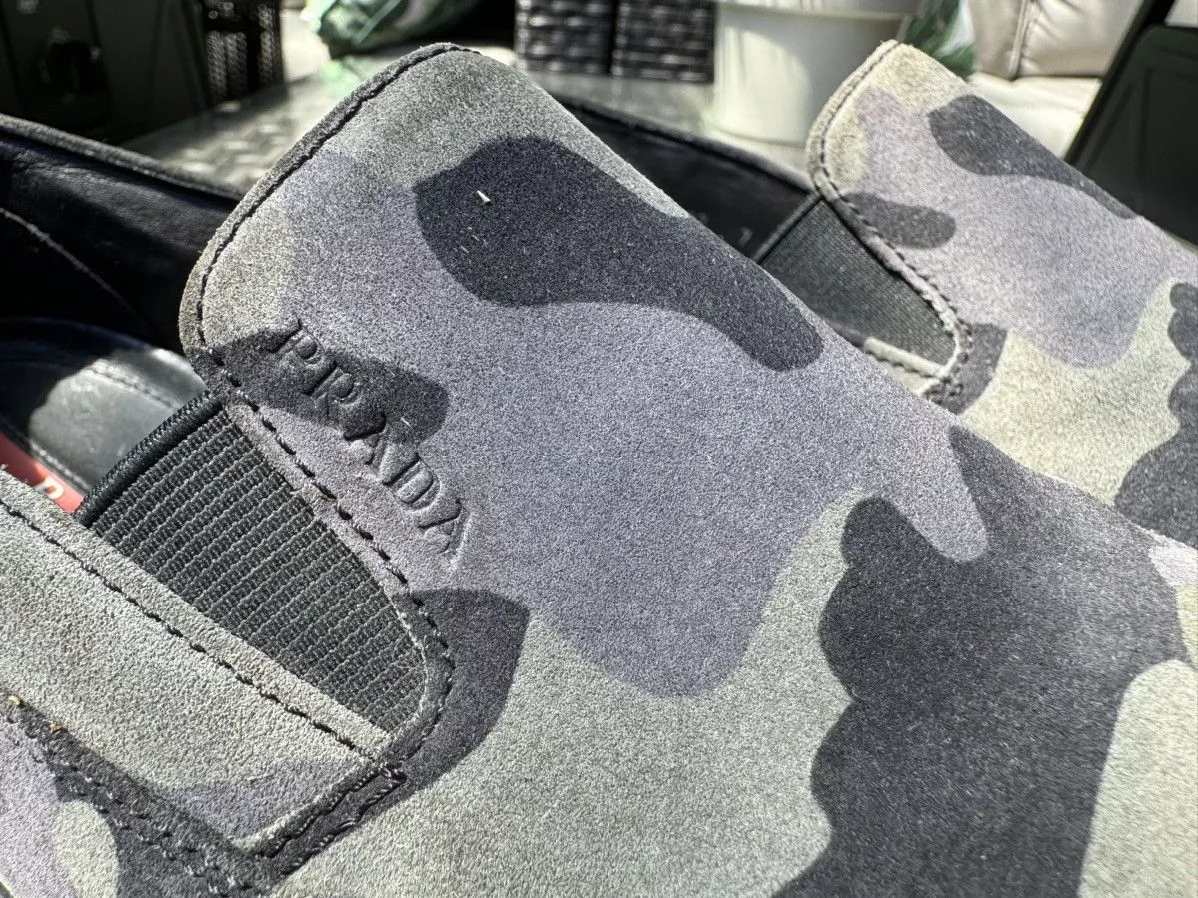 Prada Slip Ons Prada Suede Camo Slip-ons Green