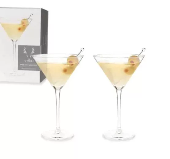 Stemmed Crystal Martini Glasses S/2