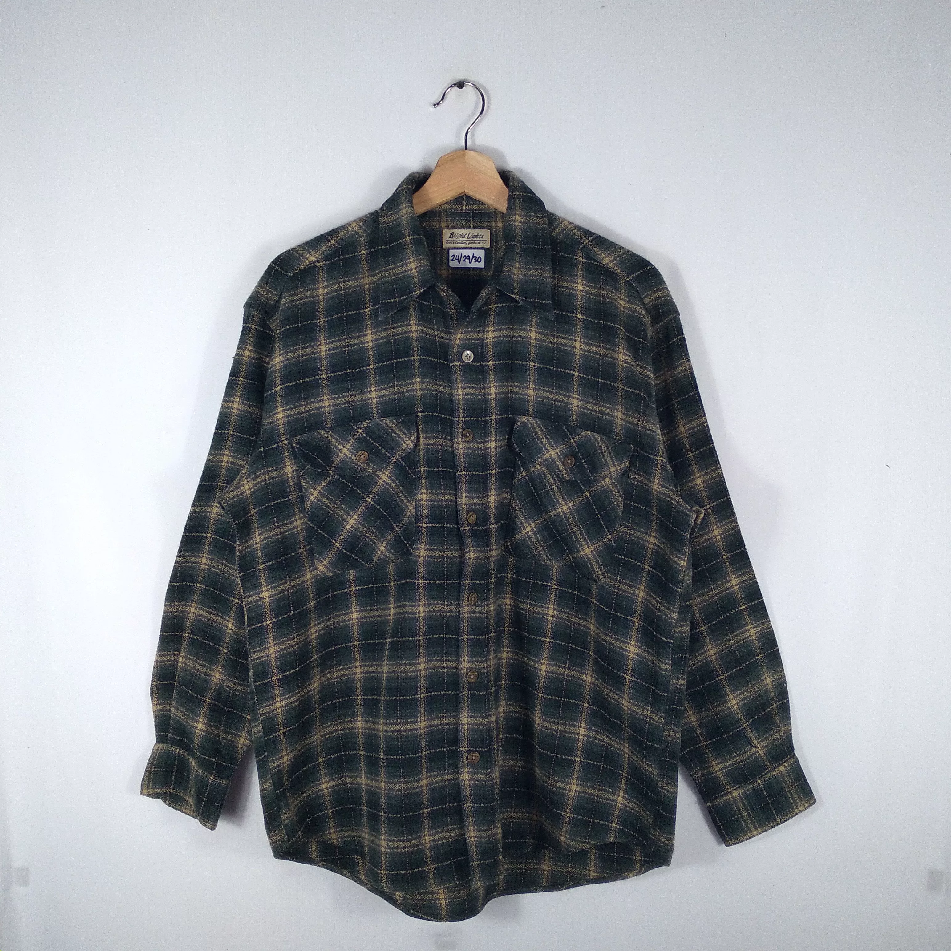Flannel Shirts Button Ups Flannel × Japanese Brand × Vintage Bright Light Classic Cowboy Stylish Western Flannel Green