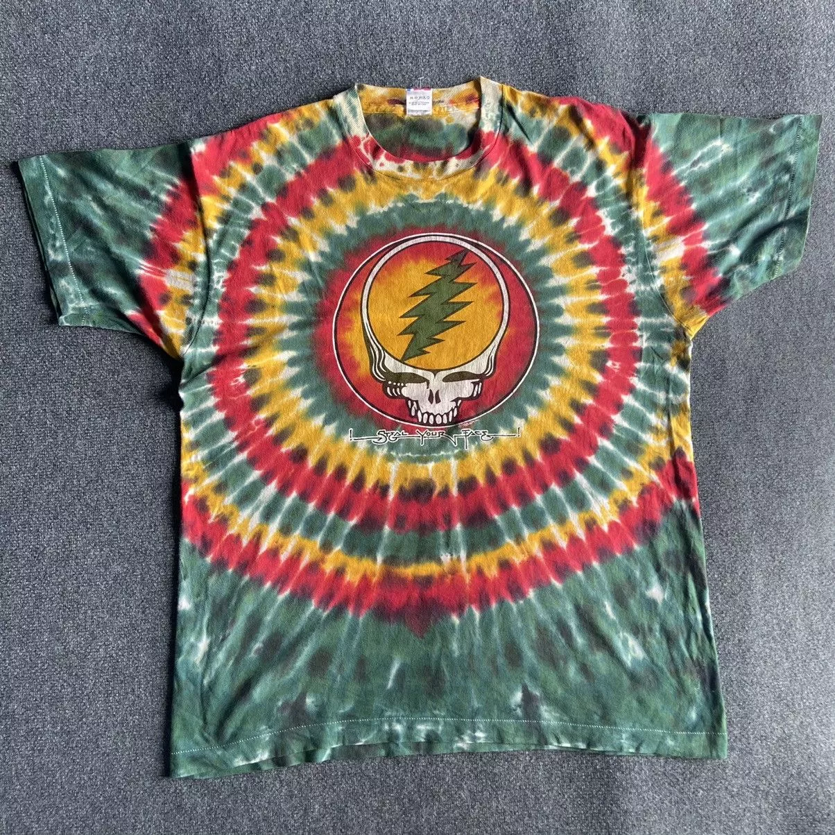 Grateful Dead Short Sleeve T Shirts Grateful Dead × Vintage 90's Grateful Dead Tie Dye Skulls Design Tshirt Multi