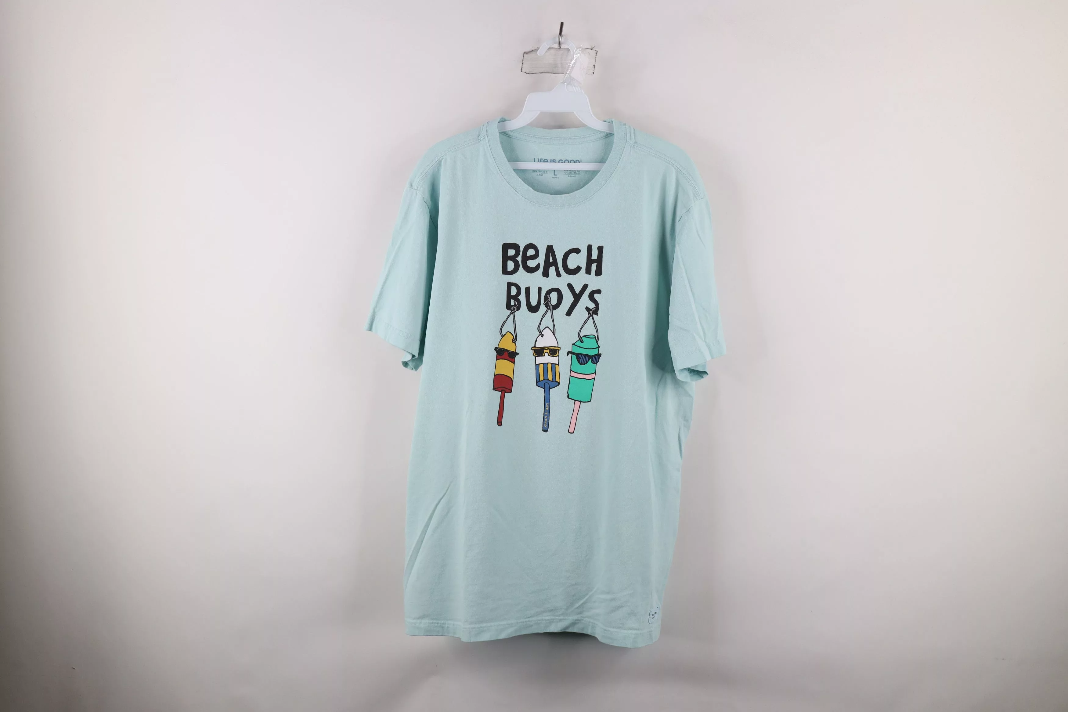 Life is Good Short Sleeve T Shirts Life is Good × Vintage Life Is Good Tee Spell Out Beach Buoys Short Sleeve T-Shirt Blue