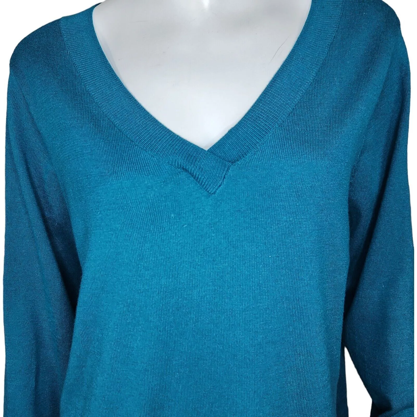Denim & Co. Blouses Denim & Co. V-Neck Pullover Sweater Spruce BlueGreen Large