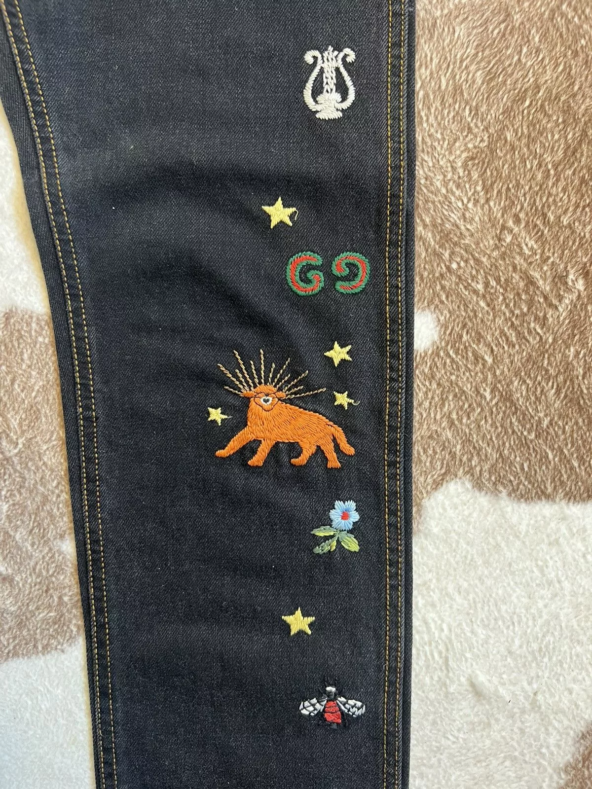 Gucci Denim black embroidered gucci jeans