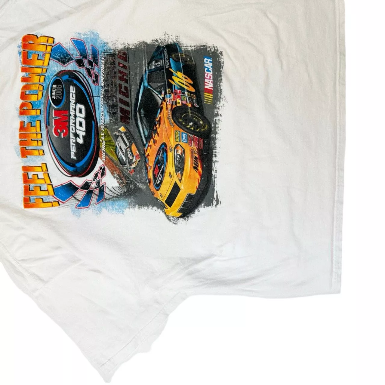 Vintage Short Sleeve T Shirts Vintage 2006 3M Feel the Power Graphic Racing T Shirt White Streetwear