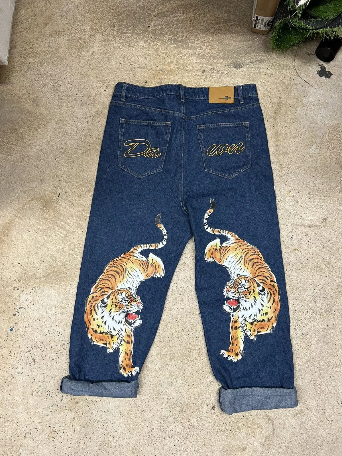 Vintage Denim Vintage Tiger Print Denim Pants Blue