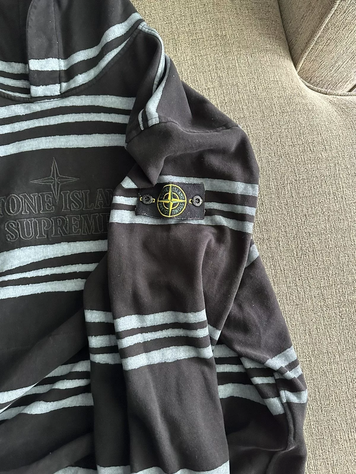 Stone Island Sweatshirts Hoodies Stone Island × Supreme Supreme Stone Island Warp Stripe Hoodie Black