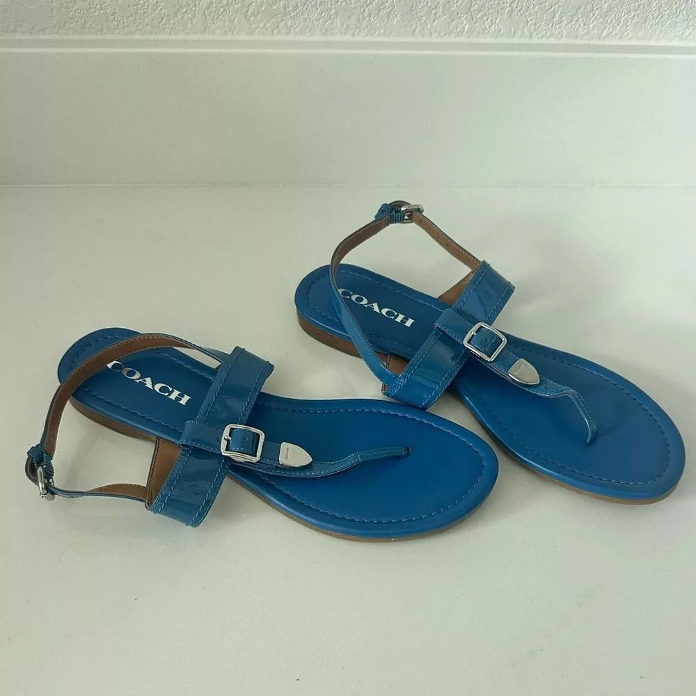 Coach Sandals COACH Cassidy Patent Lapis Blue Thong Leather Sandals Size 9