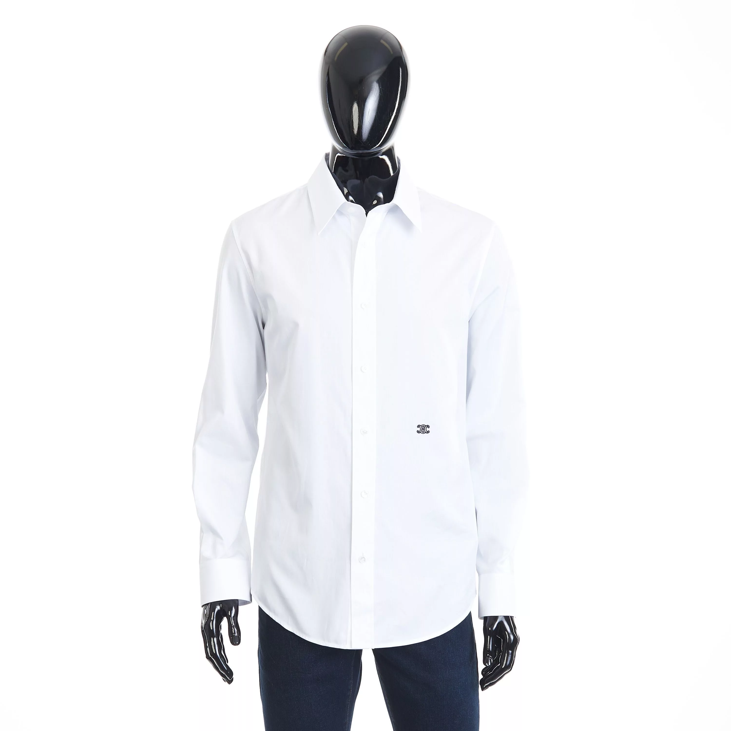 Celine Shirts Button Ups Celine Loose Drugstore Collar Shirt - Triomphe Embroidery White