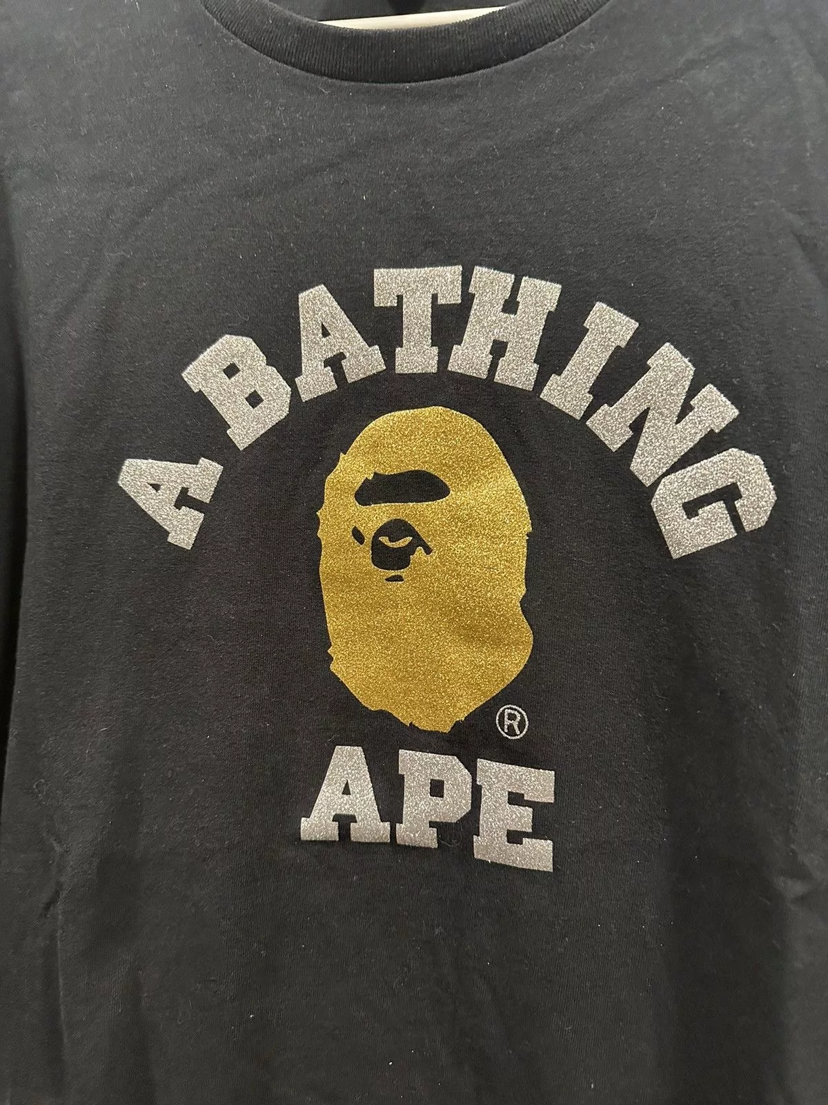 Bape Short Sleeve T Shirts Bape Glitter College Tee Black