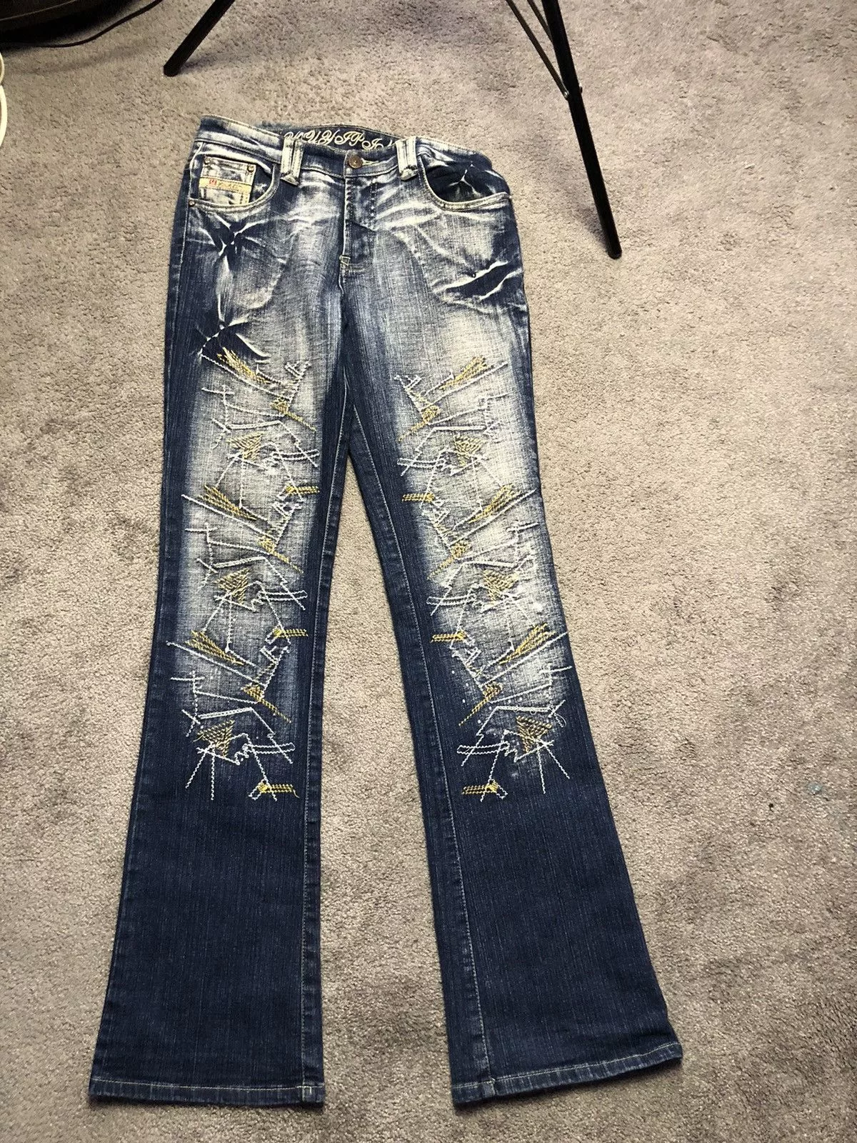 Vintage Jeans vintage y2k embroidery rave flared denim jeans Blue