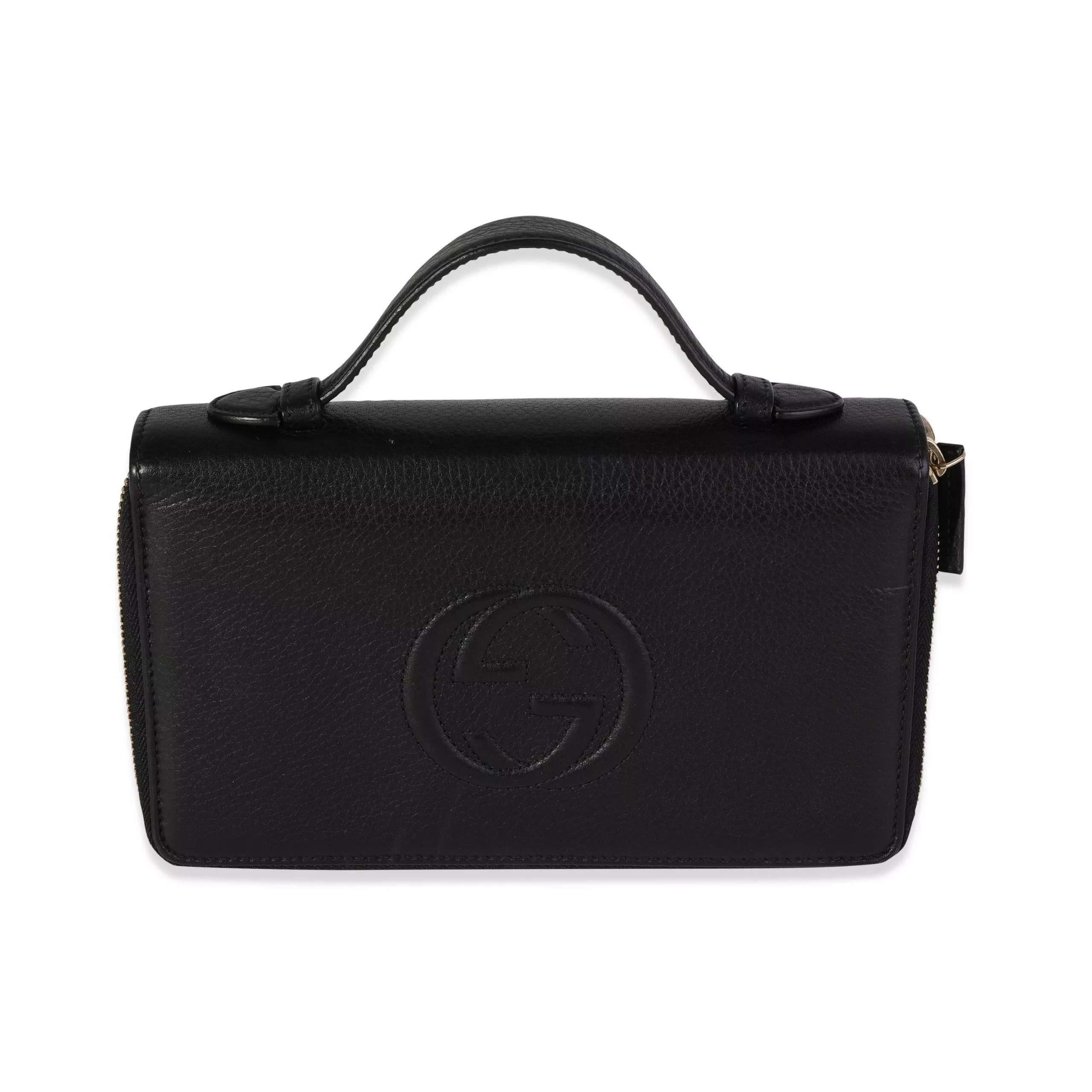 Gucci Rings Gucci Black Pebbled Calfskin Soho Travel Document Case