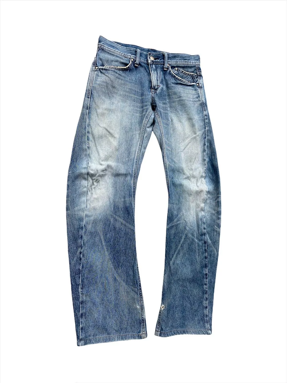 Edwin Denim Vtg Edwin E-function Curved Leg Distressed Denim MadeInJapan Blue Vintage