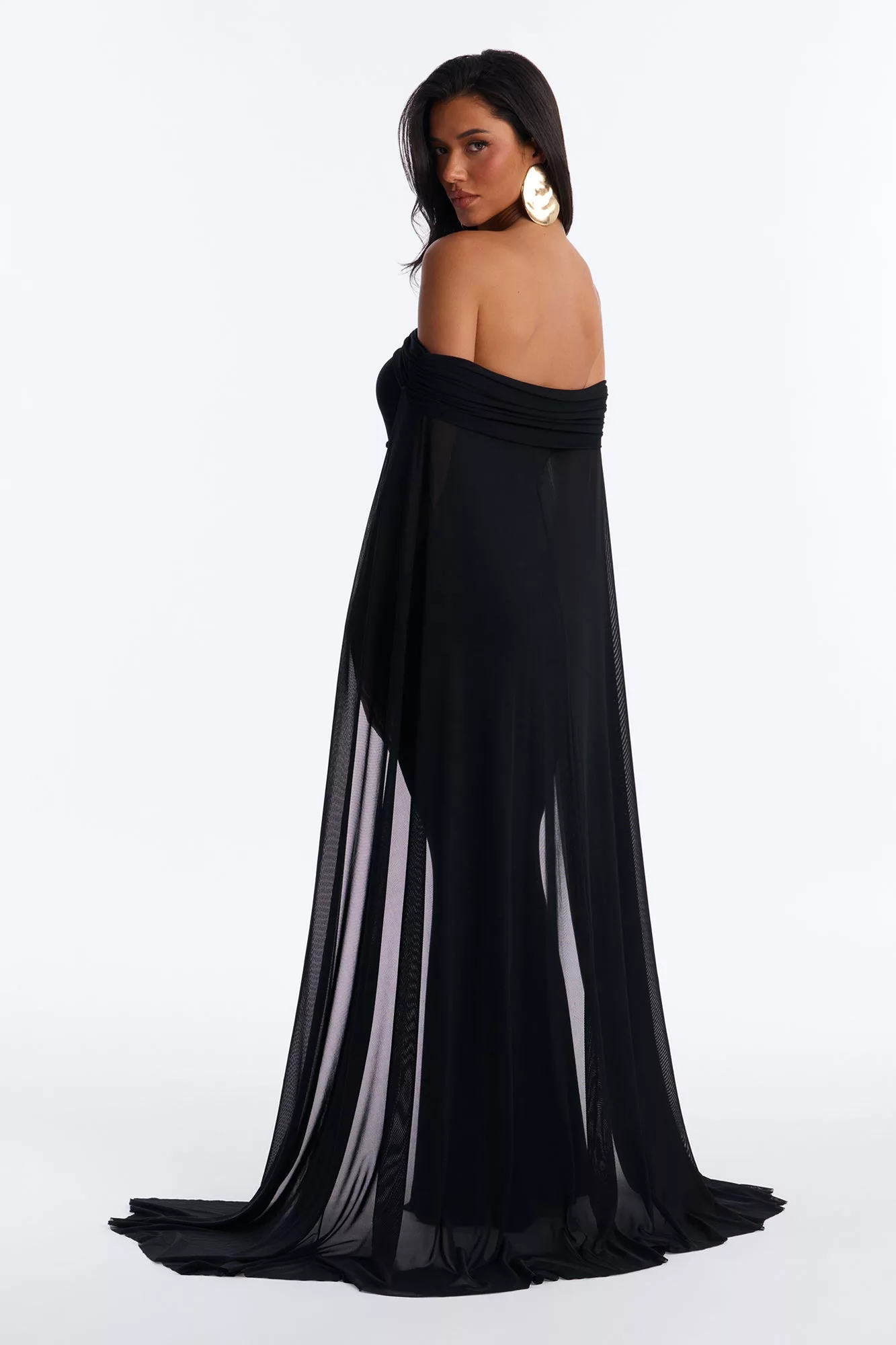Noir Allure Mesh Gown - Black