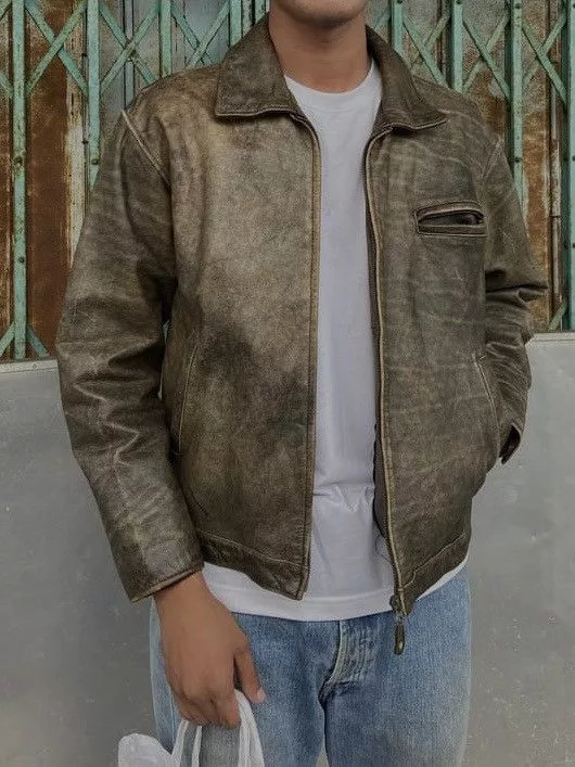 Genuine Leather Leather Jackets Genuine Leather × Japanese Brand Park Miller leather jaeket y2k Brown