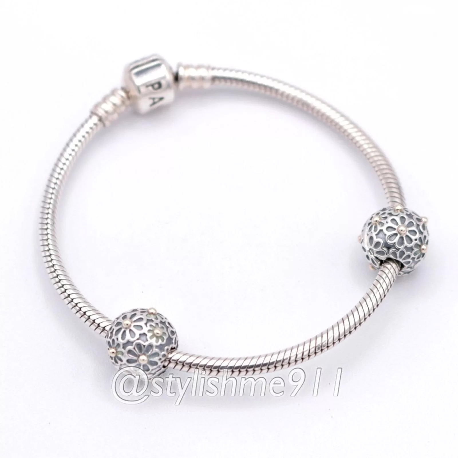 pandora Charms Authentic PANDORA Lazy Daisy Clip with 14K Gold Silver
